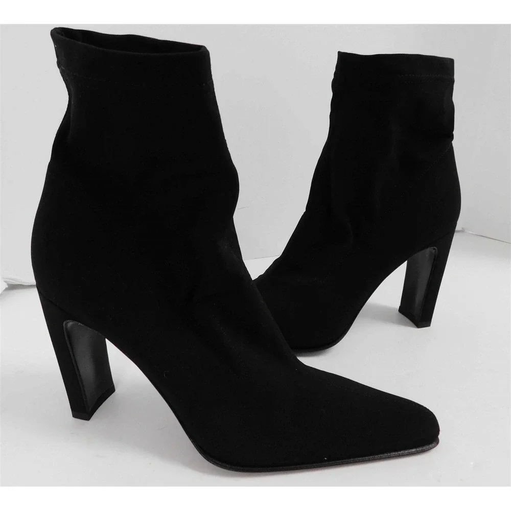 New Chantal Italy Black Stretchy Nylon Ankle Boots 9 M‎